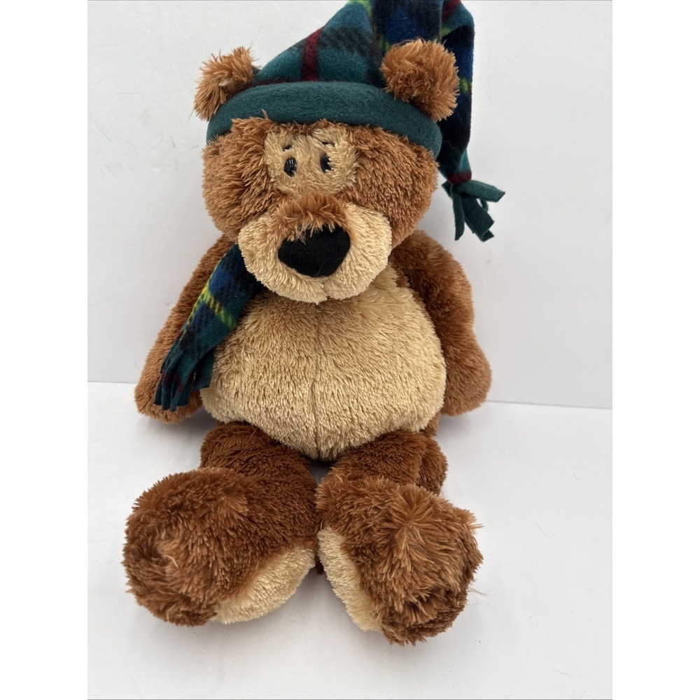 Gund Teddy B. Caring Plush Brown Bear With Tartan Plaid Scarf Collectible Soft